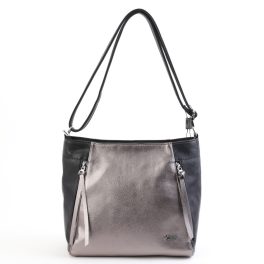 TACJANA ezüst-fekete Karen női rostbőr válltáska