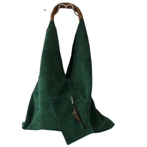 LIONI zöld Olasz velúr bőr női shopper táska