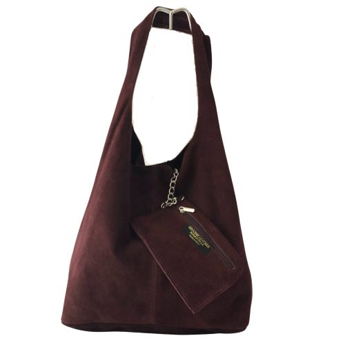 LEORA burgundi vörös Olasz velúr bőr női shopper táska