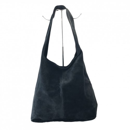 LEORA fekete Olasz velúr bőr női zipzáras shopper táska