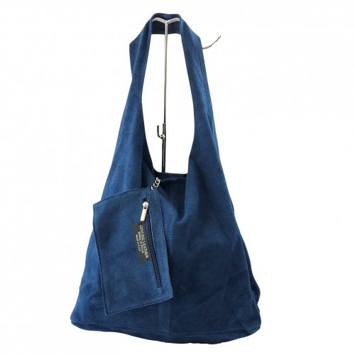 LEORA kék Olasz velúr bőr női shopper táska