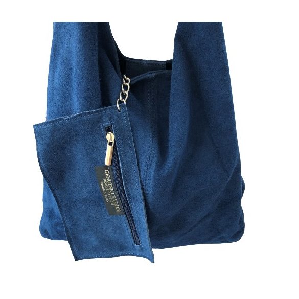 LEORA kék Olasz velúr bőr női shopper táska