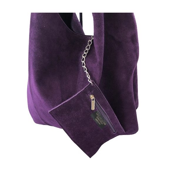 LEORA lila Olasz velúr bőr női shopper táska
