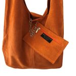 LEORA narancs Olasz velúr bőr női shopper táska