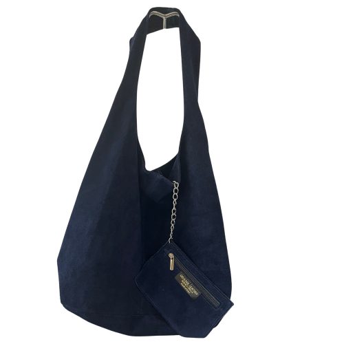 LEORA sötétkék Olasz velúr bőr női shopper táska