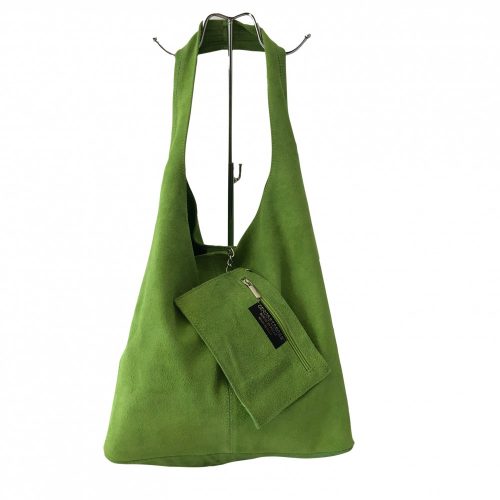 LEORA világos zöld Olasz velúr bőr női shopper táska