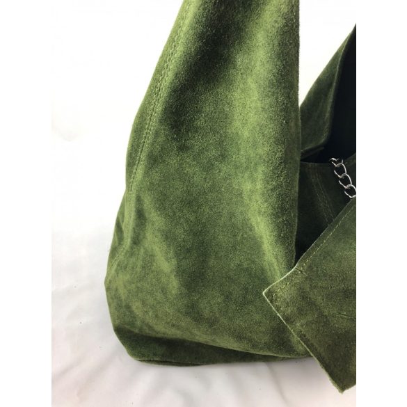 LEORA zöld Olasz velúr bőr női shopper táska
