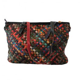   FRANCESCA színes patchwork barnás Olasz bőr női klasszik válltáska