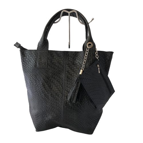 PENELOP fekete fonott Olasz bőr női shopper táska