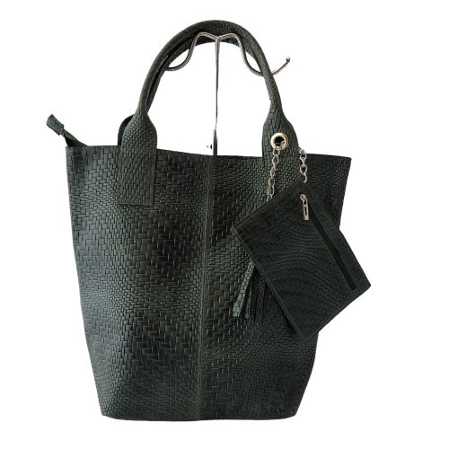 PENELOP sötétzöld fonott Olasz bőr női shopper táska